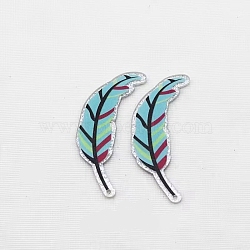 Acrylic Pendants, with Glitter Powder, Feather, Pale Turquoise, 55x22x2mm, Hole: 1.8mm(OACR-H113-02B)
