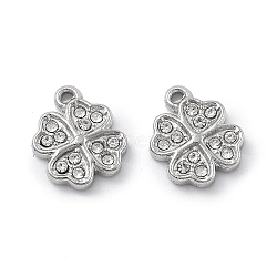 304 Stainless Steel Pendants, with Rhinestone, Clover, Stainless Steel Color, 9.5x7.5x2mm, Hole: 0.7mm(STAS-Z121-58P)