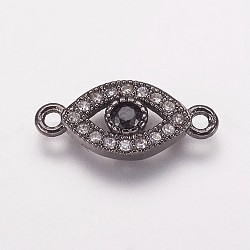 Brass Cubic Zirconia Links, Evil Eye, Black, Gunmetal, 7x15.5x2mm, Hole: 1mm(KK-P134-61B)