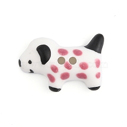 Dog Ceramic Buttons, 2-Hole, Pink, 15.5x24.5x7mm, Hole: 1.8mm(BUTT-I018-01A-02)