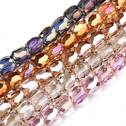 Transparent Electroplate Glass Beads Strands, AB Color Plated, Faceted, Column, Mixed Color, 10x10mm, Hole: 1.4mm, about 50pcs/strand, 19.69inch, (50cm)(EGLA-T020-08-A)