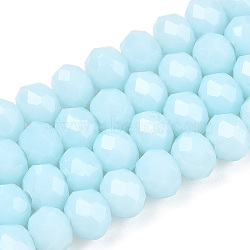 Opaque Solid Color Glass Beads Strands, Faceted, Rondelle, Light Cyan, 6x5mm, Hole: 1mm, about 83~85pcs/strand, 38~39cm(EGLA-A034-P6mm-D06)