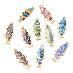 Alloy Enamel Pendants, Cadmium Free & Nickel Free & Lead Free, Golden, Fish Charm, Mixed Color, 27x10.5x2.5mm, Hole: 1.8mm(X-FIND-C037-16G-1)