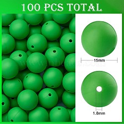 100Pcs Silicone Beads Round Rubber Bead 15MM Loose Spacer Beads for DIY Supplies Jewelry Keychain Making, Green, 15mm(JX460A)