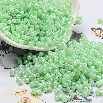 Glass Seed Beads, Opaque Colours Luster, Peanut, Light Green, 6x3x3mm, Hole: 1.2mm, about 4000pcs/pound