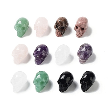 Natural Gemstone Carved Skull Statues Ornament, Home Office Desk Feng Shui Decoration, 24~25x16~17x19~20mm