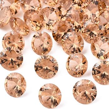 Cubic Zirconia Charms, Faceted, Flat Round, BurlyWood, 8x4.5mm, Hole: 1mm