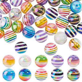 Elite 50Pcs 10 Colors Stripe Resin Beads, AB Color, Rondelle, Mixed Color, 15.5~16x13.5~14.5mm, Hole: 2.5~3.5mm, 5pcs/color