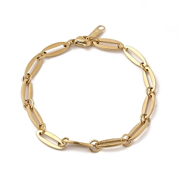 Ion Plating(IP) 304 Stainless Steel Oval Link Chain Bracelet for Women, Real 14K Gold Plated, 6-3/4 inch(17.3cm)