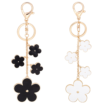 WADORN 2Pcs 2 Colos Alloy Enamel Keychain, with Iron Findings, Flower, Light Gold, Mixed Color, 19.5cm, 1pc/color