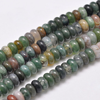 Natural Indian Agate Beads Strands, Rondelle, Dark Green, 6x4mm, Hole: 1mm, about 95~96pcs/strand, 15.1 inch