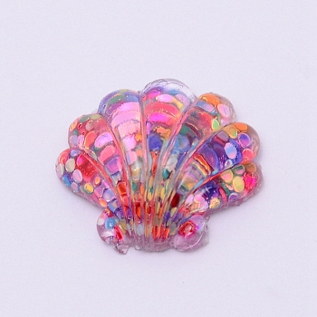 Transparent Flatback Resin Cabochons Accessories, Colorful Gilitter Sequin, For Resin Jewelry Making, Shell Shape, Colorful, 19x21.5x8mm