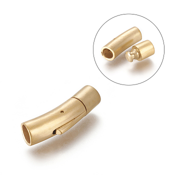 304 Stainless Steel Bayonet Clasps, Column, Matte Surface, Matte Gold Color, 30x9x8mm, Hole: 6mm