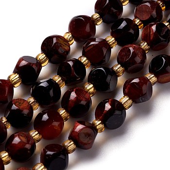 Natural Red Tiger Eye Beads Strand, with Seed Beads, Six Sided Celestial Dice, 10~10.5x10~10.5x10~10.5mm, Hole: 0.5mm, about 16pcs/strand, 7.97''(20.25cm)