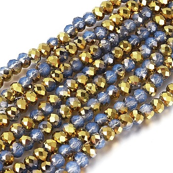 Electroplate Glass Beads Strands, Imitation Jade, Half Golden Plated, Faceted, Rondelle, Light Sky Blue, 8x6mm, Hole: 1mm, about 63~65pcs/strand, 39~40cm