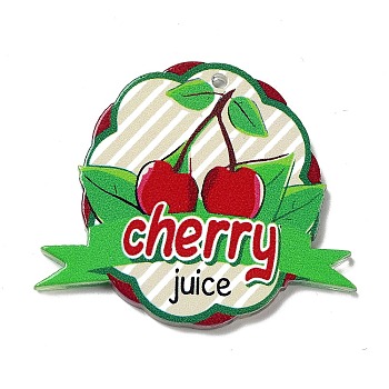 Fruit Theme Acrylic Pendants, Cherry, 37.5x43.5x2.5mm, Hole: 1.5mm