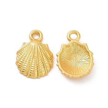 Rack Plating Alloy Pendants, Shell Charms, Matte Gold Color, 18.5x13x3.5mm, Hole: 2.2mm