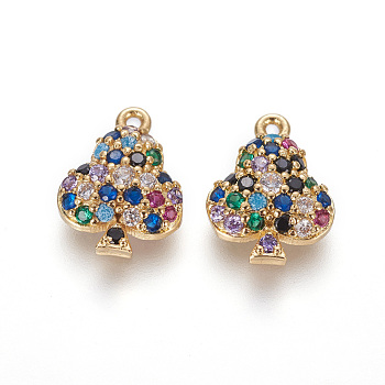 Brass Micro Pave Cubic Zirconia Charms, Club, Golden, Colorful, 11x8.5x2.5mm, Hole: 0.8mm