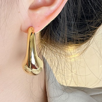 Alloy with Enamel Ear Studs, Teardrop, Golden, 43x16.5mm