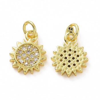 Brass Micro Pave Cubic Zirconia Sun Charms, Real 18K Gold Plated, with Jump Ring, Clear, 14x10x2mm, Jump Ring: 5x0.8mm, Inner Diameter: 3.2mm