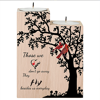Wood Candle Holder, with Candles inside, Rectangle with Word, Tree Pattern, 120x45mm, 100x45mm, 2pcs/set