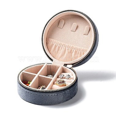 Gray Round Velvet Jewelry Set Box