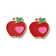 Ion Plating(IP) 304 Stainless Steel Charms, with Enamel, Apple with Heart Charm, Golden, 14.5x13x1.5mm, Hole: 1.5mm(STAS-C083-19G-02)