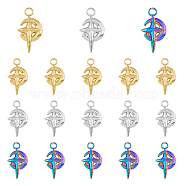 18Pcs 3 Colors 304 Stainless Steel Pendant Rhinestone Settings, Moon with Cross, Mixed Color, Fit for 0.8mm Rhinestone, 21x11x3mm, Hole: 3mm, 6pcs/color(STAS-DC0014-65)