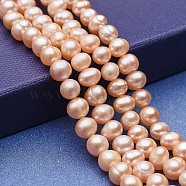 Natural Cultured Freshwater Pearl Beads Strands, Potato, Bisque, 6~7x6~6.5mm, Hole: 0.5mm, about 58~59pcs/strand, 13.77~13.97 inch(35~35.5cm).(PEAR-P060-22B)
