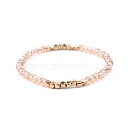 Gold-tone Miyuki Elastic Crystal Beaded Bracelet with Acrylic Tube Beads(ST0993433)