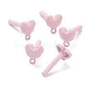 Spray Painted Alloy Stud Earrings Findings, with 925 Sterling Silver Pins and Loops, Heart, Silver, Pink, 11.5x10mm, Hole: 1.8mm, Pin: 0.5mm(FIND-I015-E04)