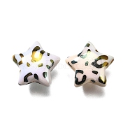 Acrylic Beads, Star with Leopard Print Pattern, UV Plating, White, 15x15x7.5mm, Hole: 3mm(OACR-S043-08F)