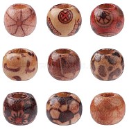 Printed Wood European Beads, Large Hole Beads, Dyed, Round, Mixed Color, 10mm, Hole: 4mm(WOOD-YW0001-10)