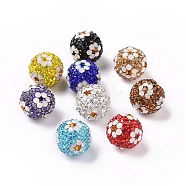 Polymer Clay Rhinestone Beads, Pave Disco Ball Beads, Round with Flower, Mixed Color, 16mm, Hole: 1.6~1.8mm(RB-L029-03)