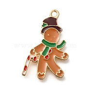 Christmas Theme Alloy Enamel Pendants, Gingerbread Man Charm, Light Gold, Candy Cane, 25.5x14x2mm, Hole: 1.6mm(ENAM-Q509-02KCG-10)