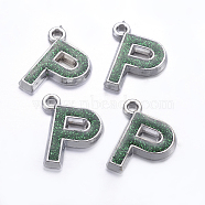 Glitter Acrylic Pendants, with Enamel, Letter Style, Green, Letter P, Size: about 20mm wide, 25mm long, 4mm thick, hole: 3mm(ACRC-N027-P-4)