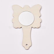 Unfinished Wooden Handheld Mirror, Mini Wooden Mirror for Kids DIY Handmade Craft, Butterfly Shape, Linen, 135x84.5x4mm, Hole: 5mm(MJEW-WH0001-08)