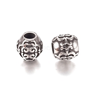 304 Stainless Steel European Beads, Large Hole Beads, Barrel, Antique Silver, 10.5x10.2mm, Hole: 4.5mm(STAS-D175-11AS)