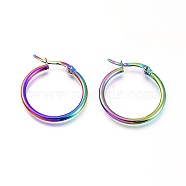 201 Stainless Steel Hoop Earrings, with 304 Stainless Steel Pin, Hypoallergenic Earrings, Ring Shape, Rainbow Color, 25x2mm, 12 Gauge, Pin: 0.7x1mm(X1-EJEW-A052-20J-M)