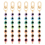 6Pcs Evil Eye Resin Round Tassel Pendant Decorations, with Golden Tone Alloy Clasps, Colorful, 14.2cm(KEYC-AR0001-16)