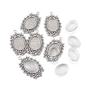 DIY Pendant Making, with Tibetan Style Alloy Pendant Cabochon Settings and Glass Cabochons, Oval, Antique Silver, 49x31.5x2.5mm, Hole: 3mm, Tray: 18x25mm(DIY-X0292-14AS)