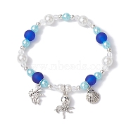 ABS Plastic Imitation Pearl Beaded Stretch Bracelet, with Alloy Charms, Octopus, Inner Diameter: 2-3/8 inch(6cm)(BJEW-JB09742-03)