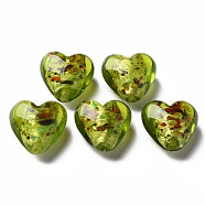 Handmade Lampwork Silver Foil Glass Beads, Heart, Green, 15~16x15.5x9~10mm, Hole: 1.2mm(FOIL-T005-01A)