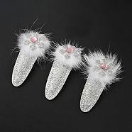 Christmas Snowflake Glitter Gretel Fabric with PU leather Snap Hair Clips, with Iron Clips and Mink Fur, Hair Accessorise for Girls, Silver, 60x20x9mm(PHAR-G006-06P)