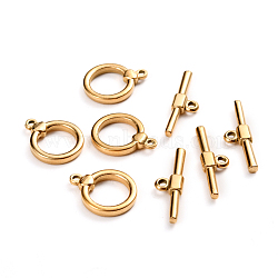 Ion Plating(IP) 304 Stainless Steel Toggle Clasps, Ring, Golden, Ring: 18x14x3mm, Hole: 1.5mm, Bar: 23.5x7x3, Hole: 1.8mm(STAS-D142-04A-G)