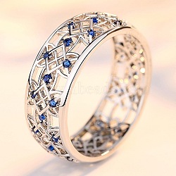 Flower Pattern Alloy Rhinestone Finger Rings, Platinum, US Size 9(18.9mm)(FS-WG902AD-03)