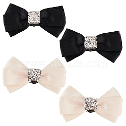 4Pcs 2 Colors Polyester Bowknot Shoe Decorations, Iron & Alloy Crystal Rhinestone Detachable Shoe Buckle Clips, Mixed Color, 54x85x17mm, 2pcs/color(FIND-FG0002-38)