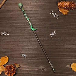 Natural Green Aventurine Magic Wands, Moon Metal Fairy Sticks, Antique Silver, 320x25mm(PW-WG36E2A-03)