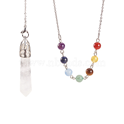 NBEADS Chakra Natural & Synthetic Mixed Stone Pointed Dowsing Pendulums, with 304 Stainless Steel Cable Chains, 162~165mm, 1pc/box(PALLOY-NB0001-10)