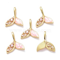 Brass Micro Pave Plum Cubic Zirconia Pendants, with Enamel and Shell, Long-Lasting Plated, Mermaid, Real 18K Gold Plated, 21x18x4mm, Hole: 6x3mm(ZIRC-L100-130G)